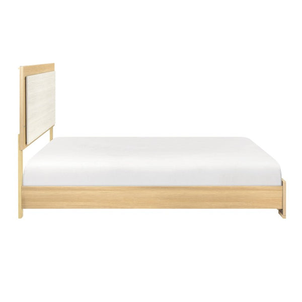 English Elm Twin Bedroom Set Four Piece Natural Wood Grain and White LED Headboard Modern Suite B011S05083