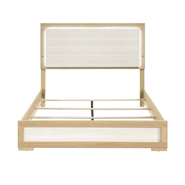 English Elm Twin Bedroom Set Four Piece Natural Wood Grain and White LED Headboard Modern Suite B011S05083