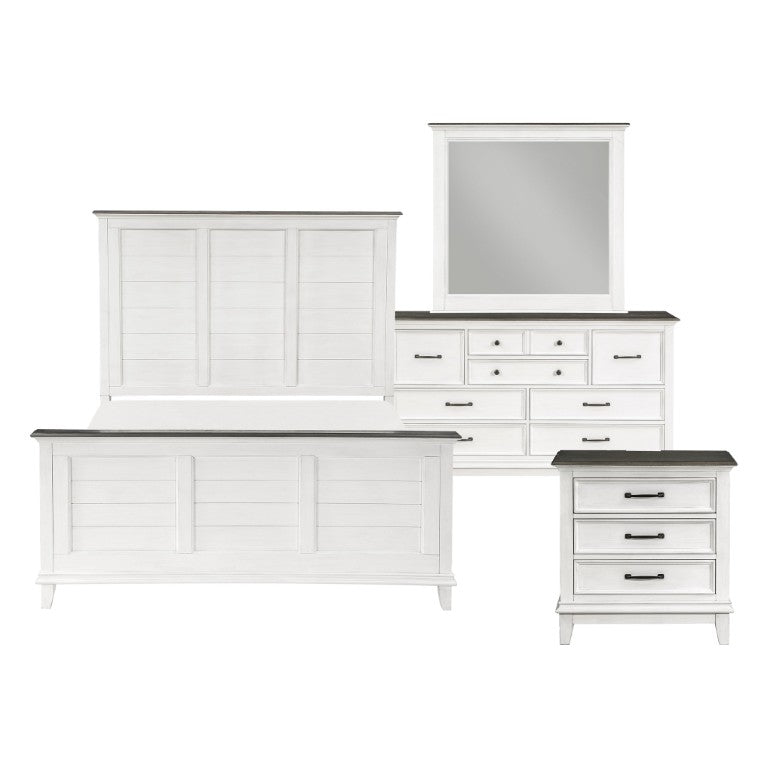 English Elm California King Farmhouse Bedroom Set Oak Veneer Two-Tone Panel Bed with Dresser B011S05087