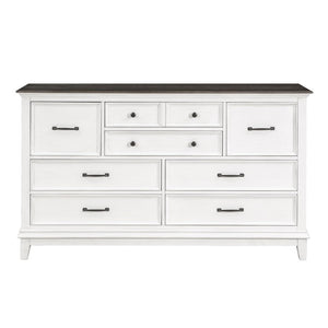 English Elm California King Farmhouse Bedroom Set Five Piece Oak Veneer Antique White Panel Bed B011S05088