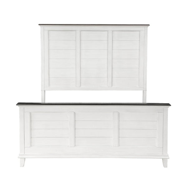 English Elm California King Farmhouse Bedroom Set Five Piece Oak Veneer Antique White Panel Bed B011S05088