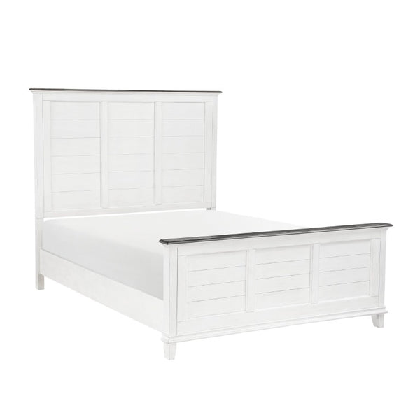 English Elm California King Farmhouse Bedroom Set Five Piece Oak Veneer Antique White Panel Bed B011S05088