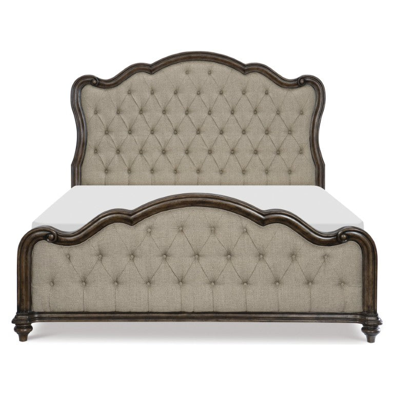 English Elm Eastern King Bedroom Set Oak Veneer Tufted Headboard Traditional Five Piece Suite B011S05092