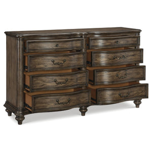 English Elm California King Bedroom Set with Tufted Bed Dresser Mirror and Oak Wood Nightstand B011S05093