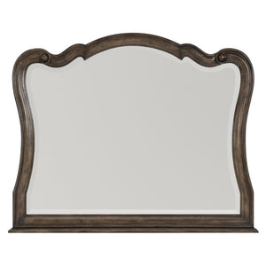 English Elm California King Bedroom Set with Tufted Bed Dresser Mirror and Oak Wood Nightstand B011S05093