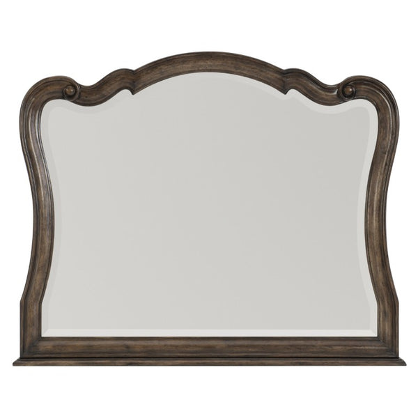 English Elm California King Bedroom Set with Tufted Bed Dresser Mirror and Oak Wood Nightstand B011S05093