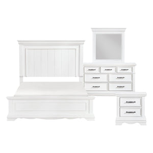 English Elm Twin Panel Bed Dresser Mirror Nightstand 4 Piece White Bedroom Set Solid Wood B011S05105