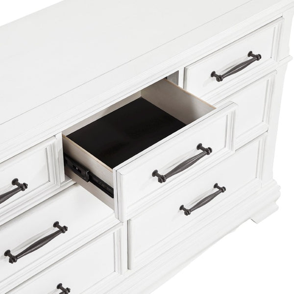 English Elm Twin Panel Bed Dresser Mirror Nightstand 4 Piece White Bedroom Set Solid Wood B011S05105