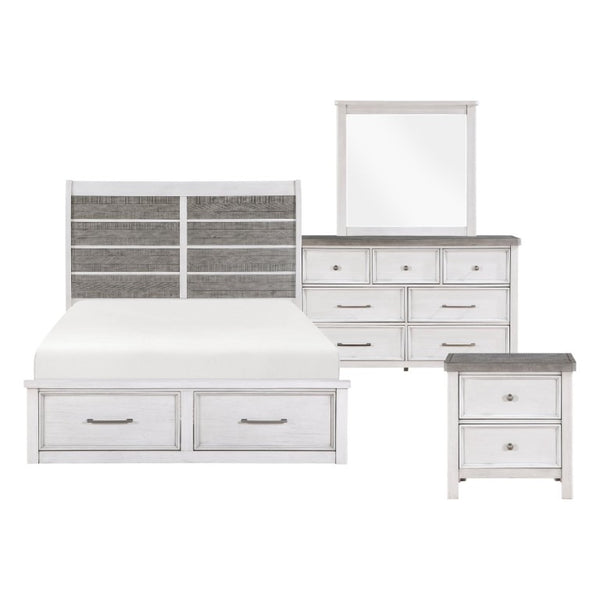 English Elm California King Bedroom Set Acacia Veneer Antique Two-Tone Rustic Transitional 4 Piece B011S05115