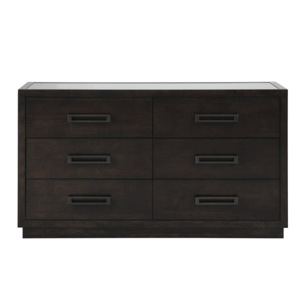 English Elm Queen Bedroom Set with Tufted Headboard Ash Veneer Dresser Mirror and Nightstand B011S05119
