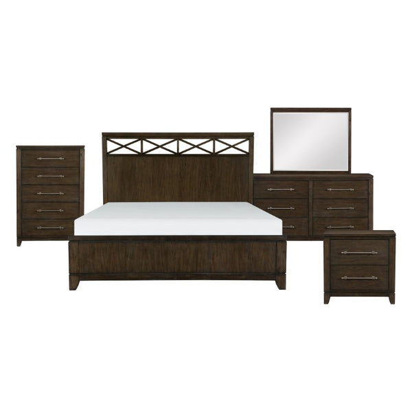 English Elm California King Bedroom Set Ash Veneer Dark Brown Five Piece Modern Suite B011S05124