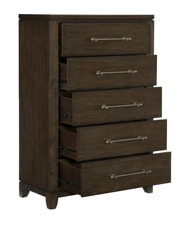 English Elm California King Bedroom Set Ash Veneer Dark Brown Five Piece Modern Suite B011S05124