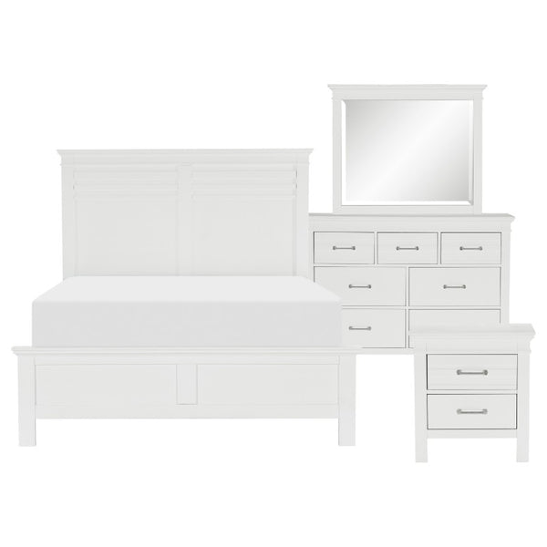 English Elm Full Bedroom Set Four Piece White Wood Farmhouse Bed Dresser Mirror Nightstand B011S05133