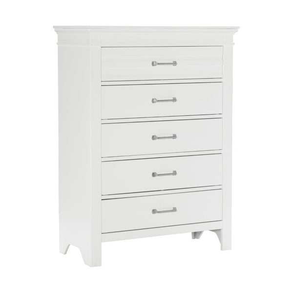 English Elm Full Bedroom Set Five Piece White Wood Farmhouse Style with Dresser and Storage B011S05134