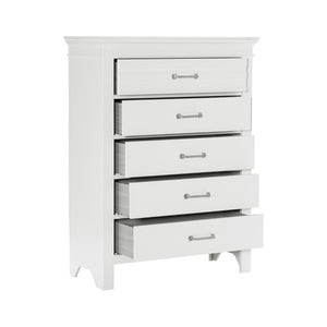 English Elm Full Bedroom Set Five Piece White Wood Farmhouse Style with Dresser and Storage B011S05134