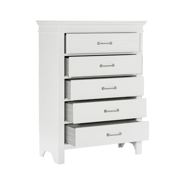 English Elm Full Bedroom Set Five Piece White Wood Farmhouse Style with Dresser and Storage B011S05134