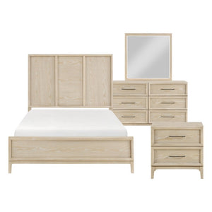 English Elm California King Oak Veneer 4 Piece Bedroom Set with Dresser Mirror and Nightstand B011S05141