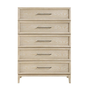 English Elm Queen Panel Bed Set Oak Veneer Five Piece Suite with Dresser Chest and Nightstand B011S05144