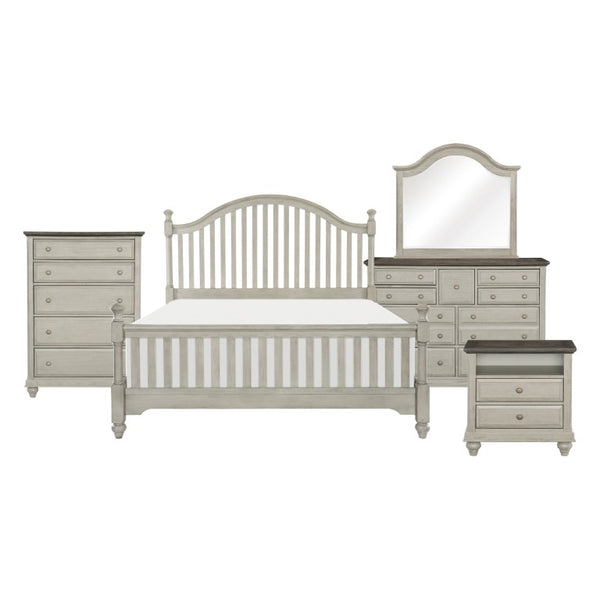 English Elm Queen Bedroom Set Five Piece Modern Farmhouse Pine Oak Veneer with Gray Finish B011S05162