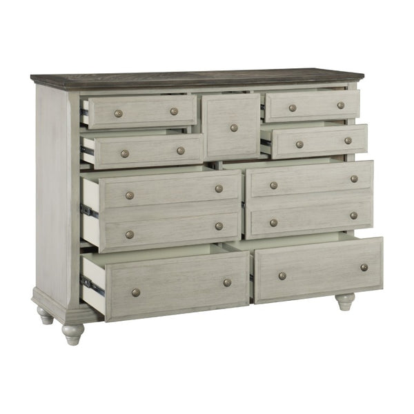 English Elm Queen Bedroom Set Five Piece Modern Farmhouse Pine Oak Veneer with Gray Finish B011S05162