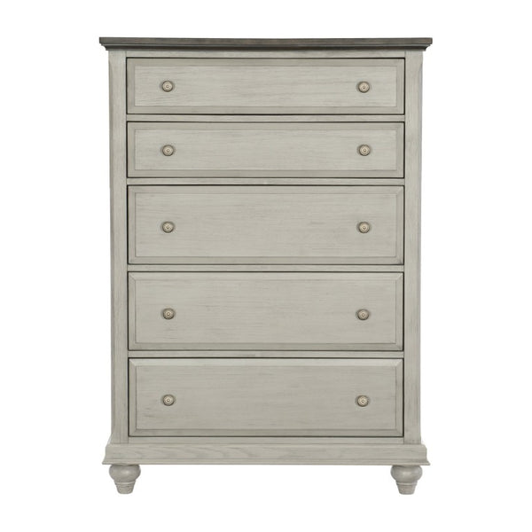 English Elm Queen Bedroom Set Five Piece Modern Farmhouse Pine Oak Veneer with Gray Finish B011S05162