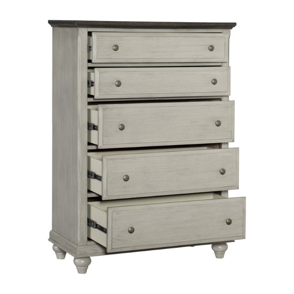English Elm Queen Bedroom Set Five Piece Modern Farmhouse Pine Oak Veneer with Gray Finish B011S05162