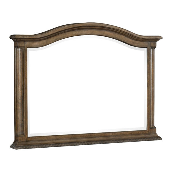 English Elm Queen Sleigh Bed Five Piece Set Velvet Tufted Traditional Weathered Pecan Suite B011S05164