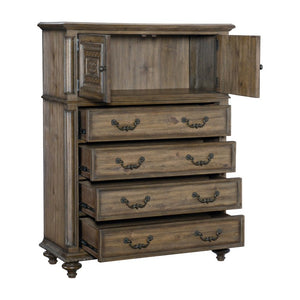 English Elm Queen Sleigh Bed Five Piece Set Velvet Tufted Traditional Weathered Pecan Suite B011S05164