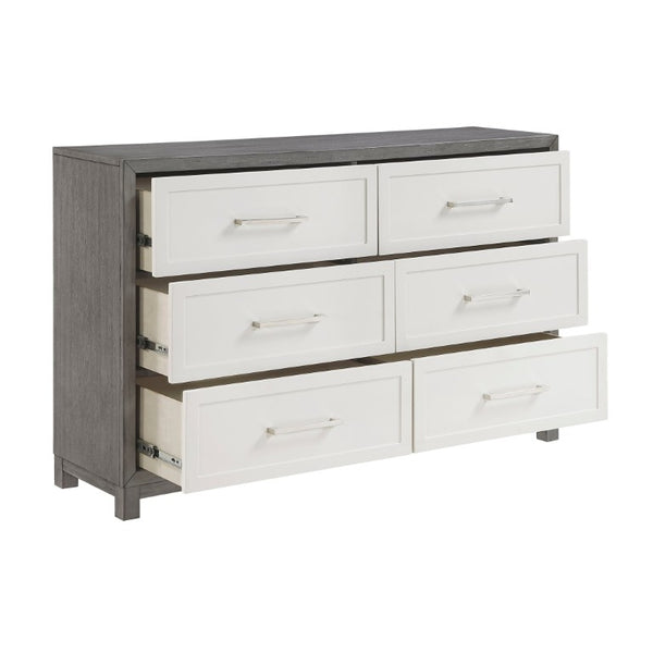 English Elm Eastern King Platform Bedroom Set Okume Veneer Two Tone Contemporary Five Piece B011S05166