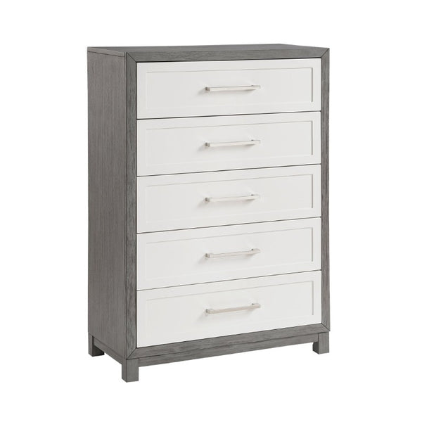 English Elm Eastern King Platform Bedroom Set Okume Veneer Two Tone Contemporary Five Piece B011S05166