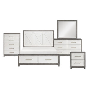 English Elm Queen Platform Bedroom Set Five Piece Ivory Gray Okume Veneer with Storage Drawers B011S05170
