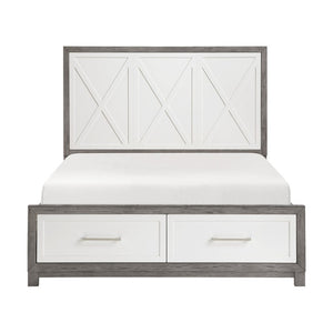 English Elm Queen Platform Bedroom Set Five Piece Ivory Gray Okume Veneer with Storage Drawers B011S05170