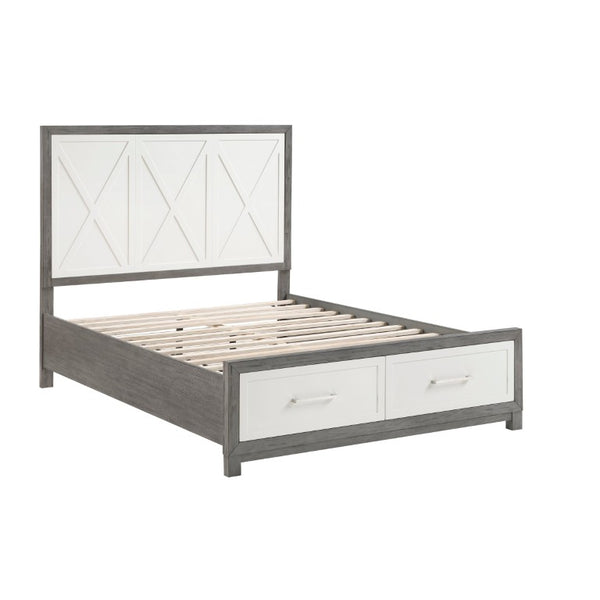 English Elm Queen Platform Bedroom Set Five Piece Ivory Gray Okume Veneer with Storage Drawers B011S05170