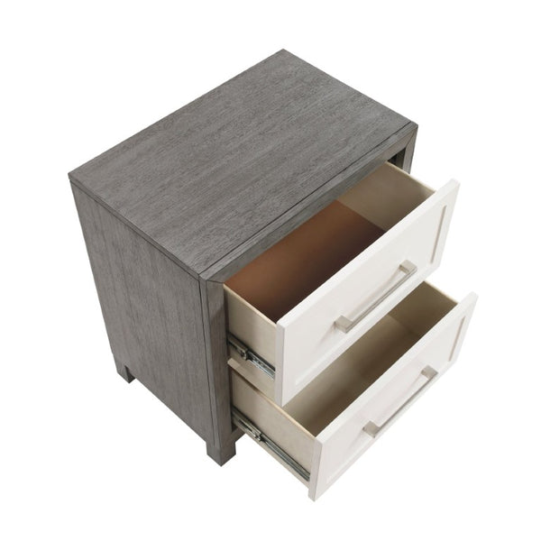 English Elm Full Platform Bedroom Set Five Piece Ivory Gray Wood Storage Dresser Chest Nightstand B011S05172
