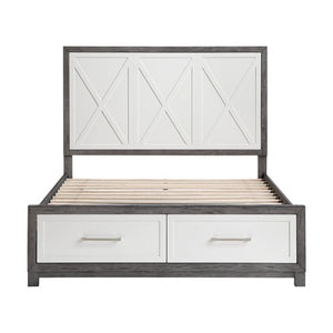 English Elm Full Platform Bedroom Set Five Piece Ivory Gray Wood Storage Dresser Chest Nightstand B011S05172