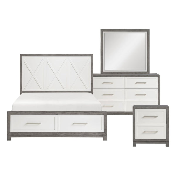 English Elm Twin Platform Bedroom Set with Storage Bed Dresser Mirror and Nightstand in Ivory Gray B011S05173