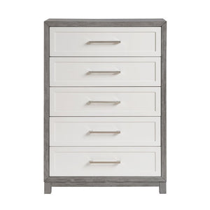English Elm Twin Platform Bedroom Set with Dresser Chest Nightstand Mirror Ivory Gray Finish B011S05174