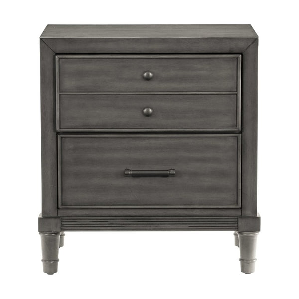 English Elm Eastern King Bedroom Set with LED Storage Bed Gray Veneer and Bronze Hardware B011S05182