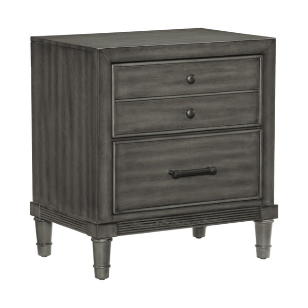 English Elm Eastern King Bedroom Set with LED Storage Bed Gray Veneer and Bronze Hardware B011S05182