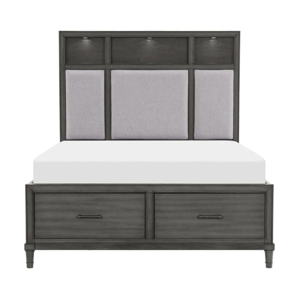 English Elm California King 5 Piece Bedroom Set with LED Charging Bed and Gray Veneer Finish B011S05184