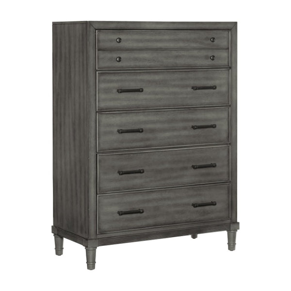 English Elm California King 5 Piece Bedroom Set with LED Charging Bed and Gray Veneer Finish B011S05184