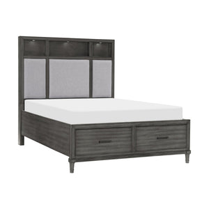 English Elm California King 5 Piece Bedroom Set with LED Charging Bed and Gray Veneer Finish B011S05184