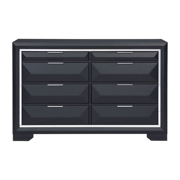 English Elm California King 4 Piece Bedroom Set Midnight Blue Lacquer with Chrome Accents B011S05195