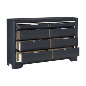 English Elm California King 4 Piece Bedroom Set Midnight Blue Lacquer with Chrome Accents B011S05195