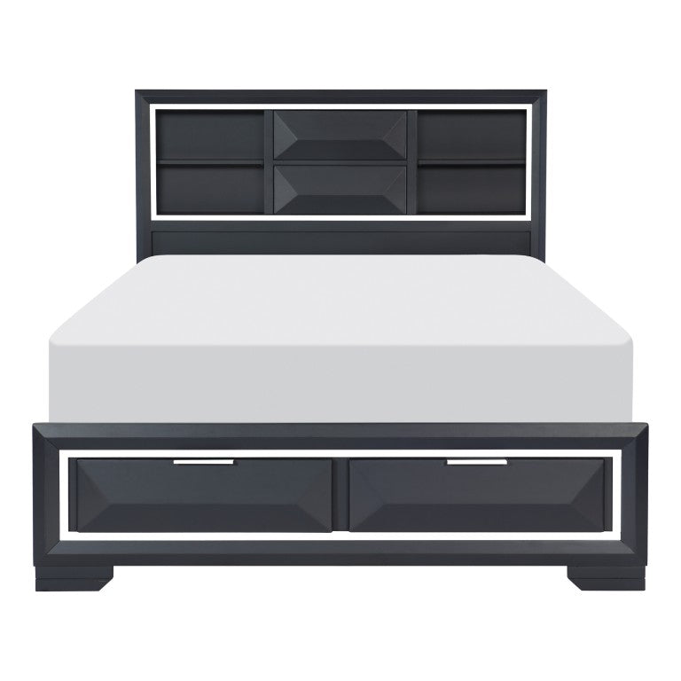 English Elm California King 4 Piece Bedroom Set Midnight Blue Lacquer with Chrome Accents B011S05195