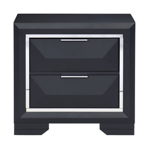 English Elm California King 4 Piece Bedroom Set Midnight Blue Lacquer with Chrome Accents B011S05195