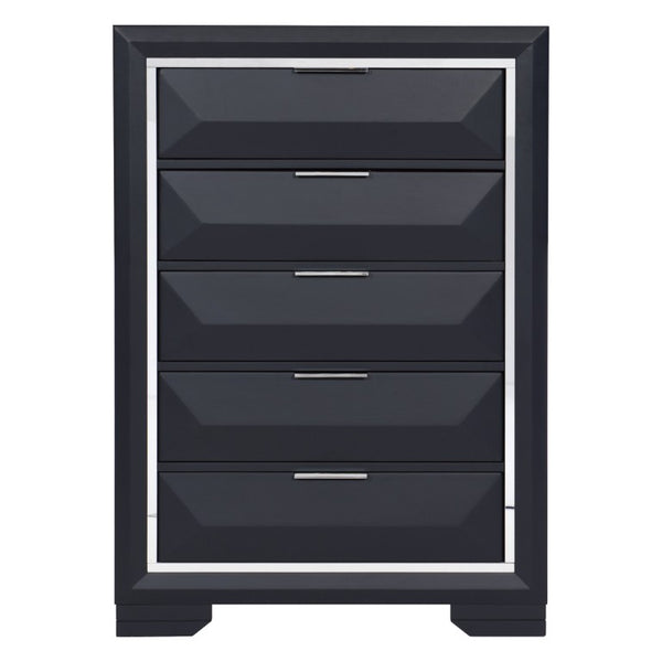 English Elm California King Bedroom Set with Bookcase Headboard in Midnight Blue Lacquer Chrome B011S05196