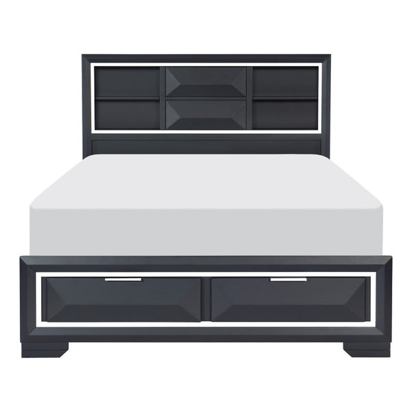 English Elm Queen Storage Bed Set with Bookcase Headboard Chrome Hardware Modern 4 Piece Suite B011S05197