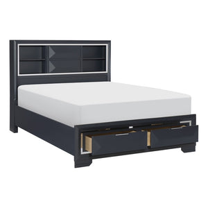 English Elm Queen Storage Bed Set with Bookcase Headboard Chrome Hardware Modern 4 Piece Suite B011S05197