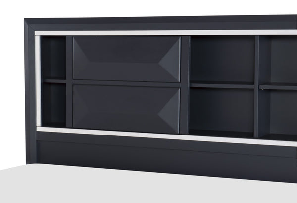English Elm Queen Storage Bed Set with Bookcase Headboard Chrome Hardware Modern 4 Piece Suite B011S05197